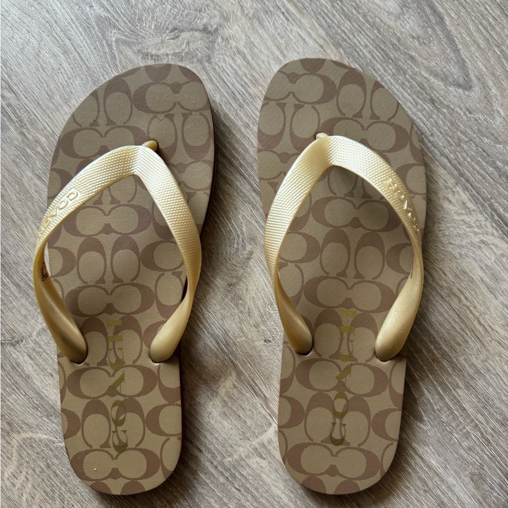 Coach Tan and Cream Sandals